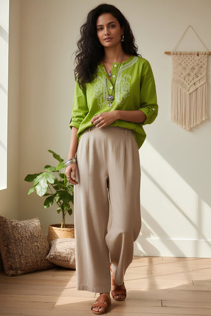 Sage Embroidered Cotton Kurta Shirt