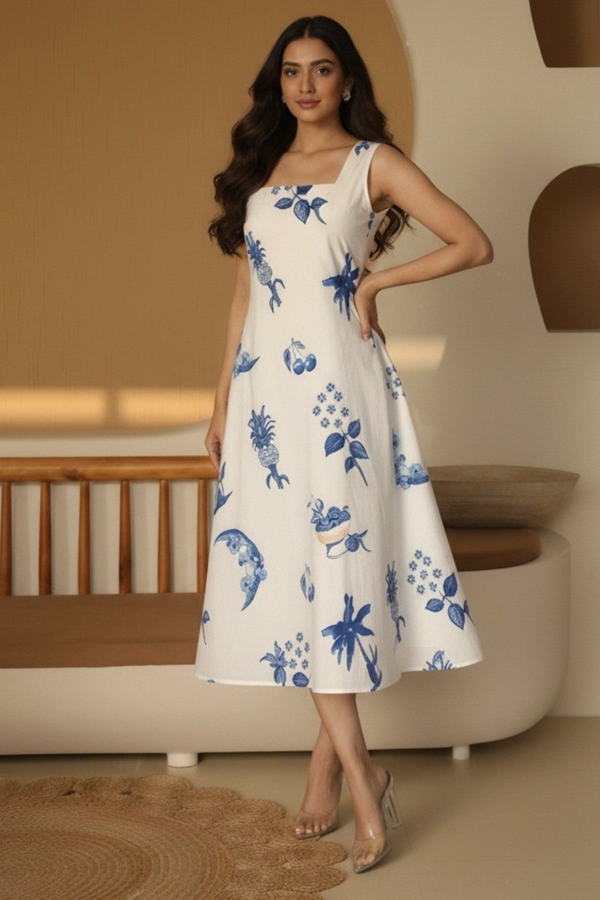 Indigo Bloom Midi Dress