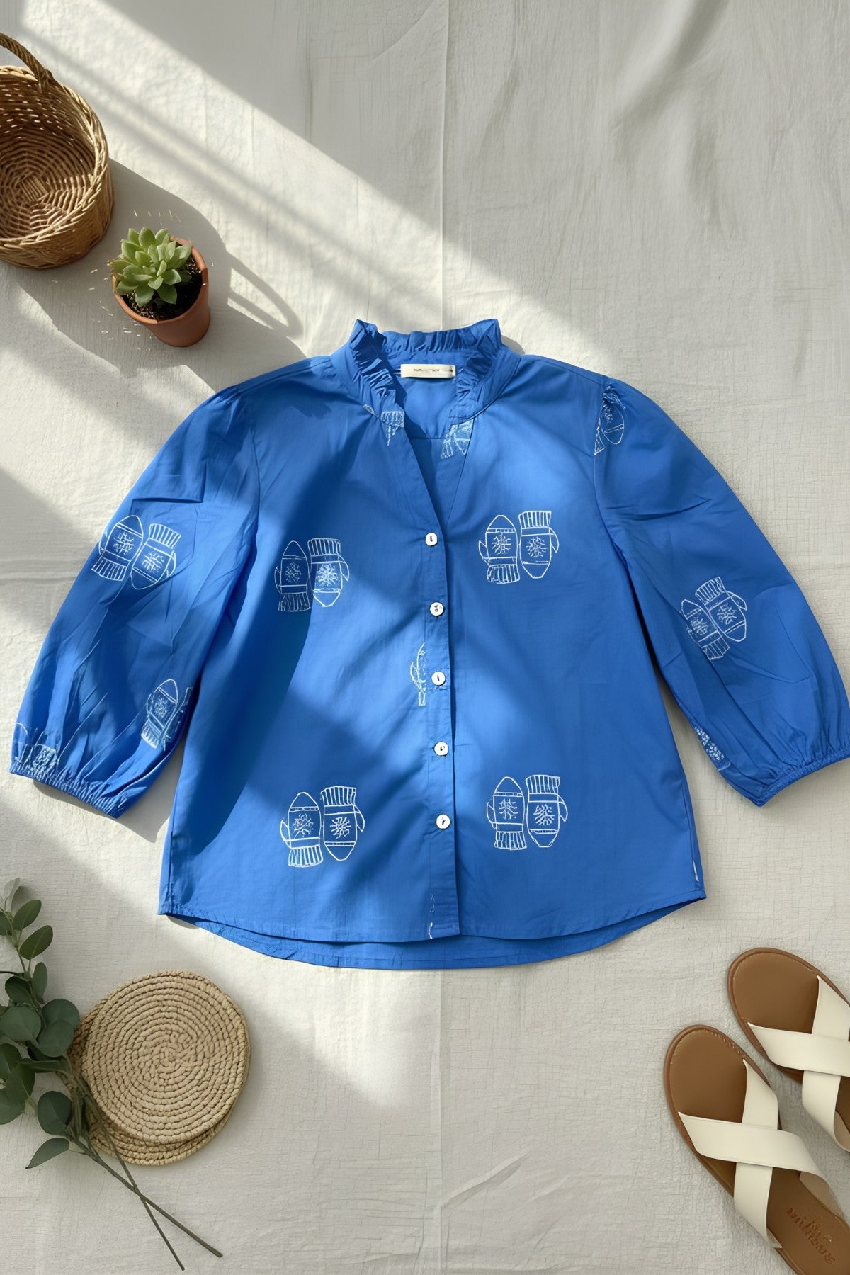 Ocean Blue Cotton Block Print Shirt