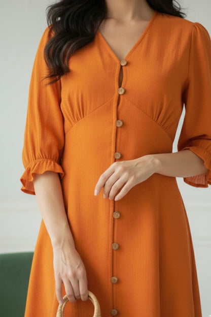 Rust Linen Midi Dress