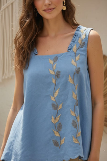 Sky Linen Embroidered Tank Top