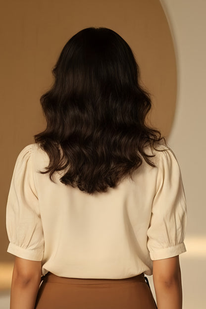 Beige Linen Embroidery Collar Shirt