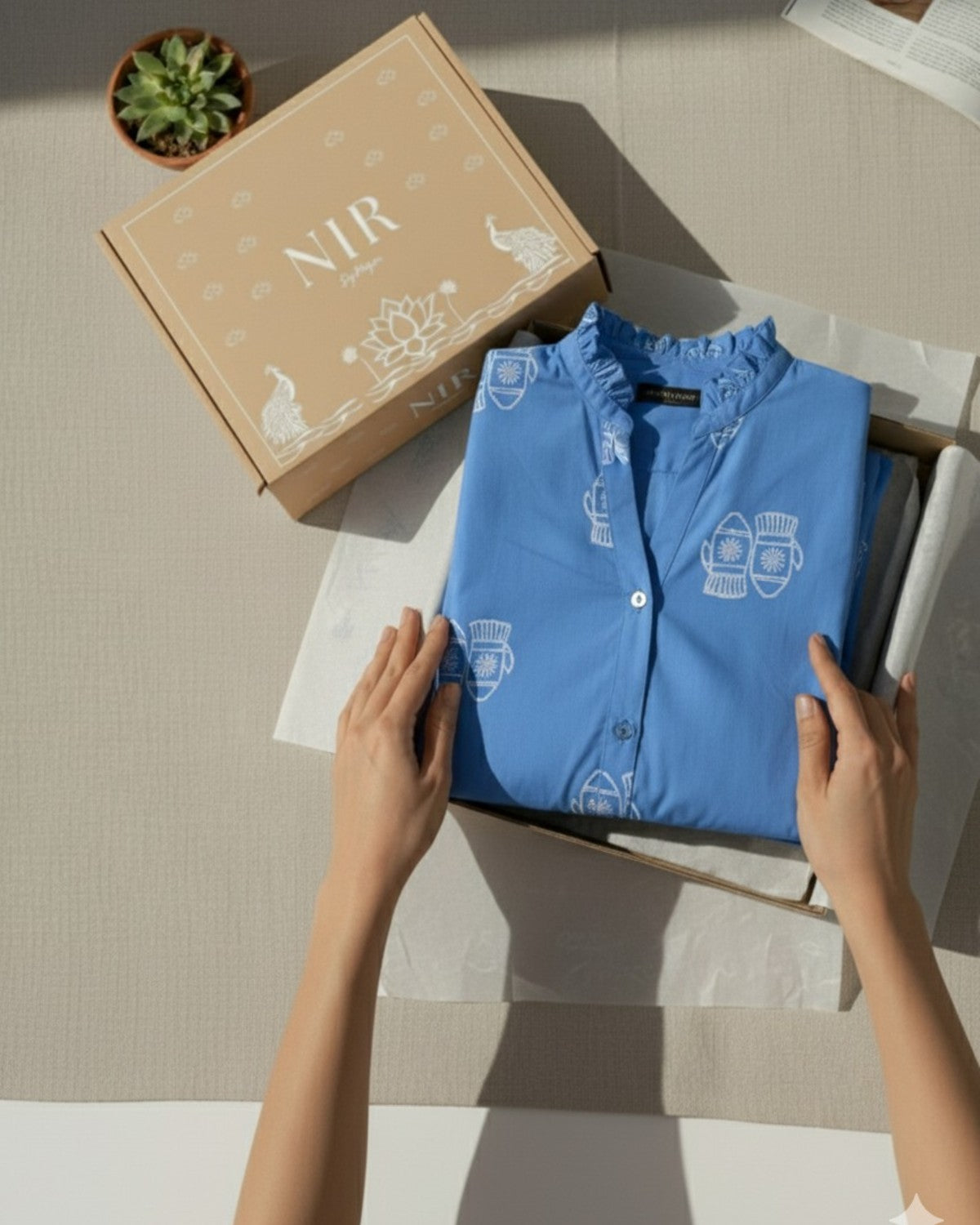 Ocean Blue Cotton Block Print Shirt