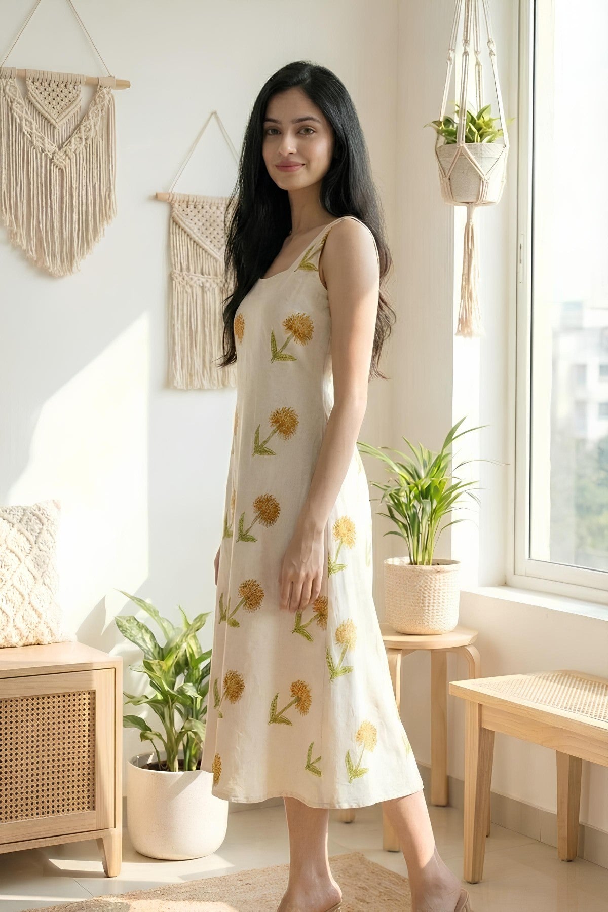 Surajmukhi Block Print Linen Dress