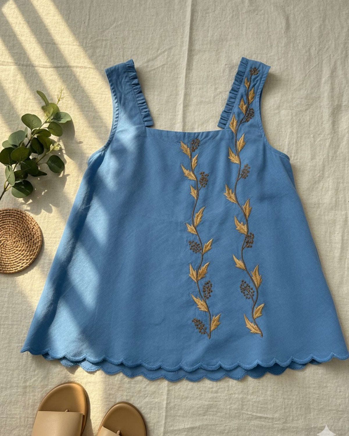 Sky Linen Embroidered Tank Top