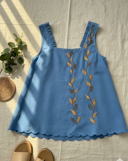 Sky Linen Embroidered Tank Top