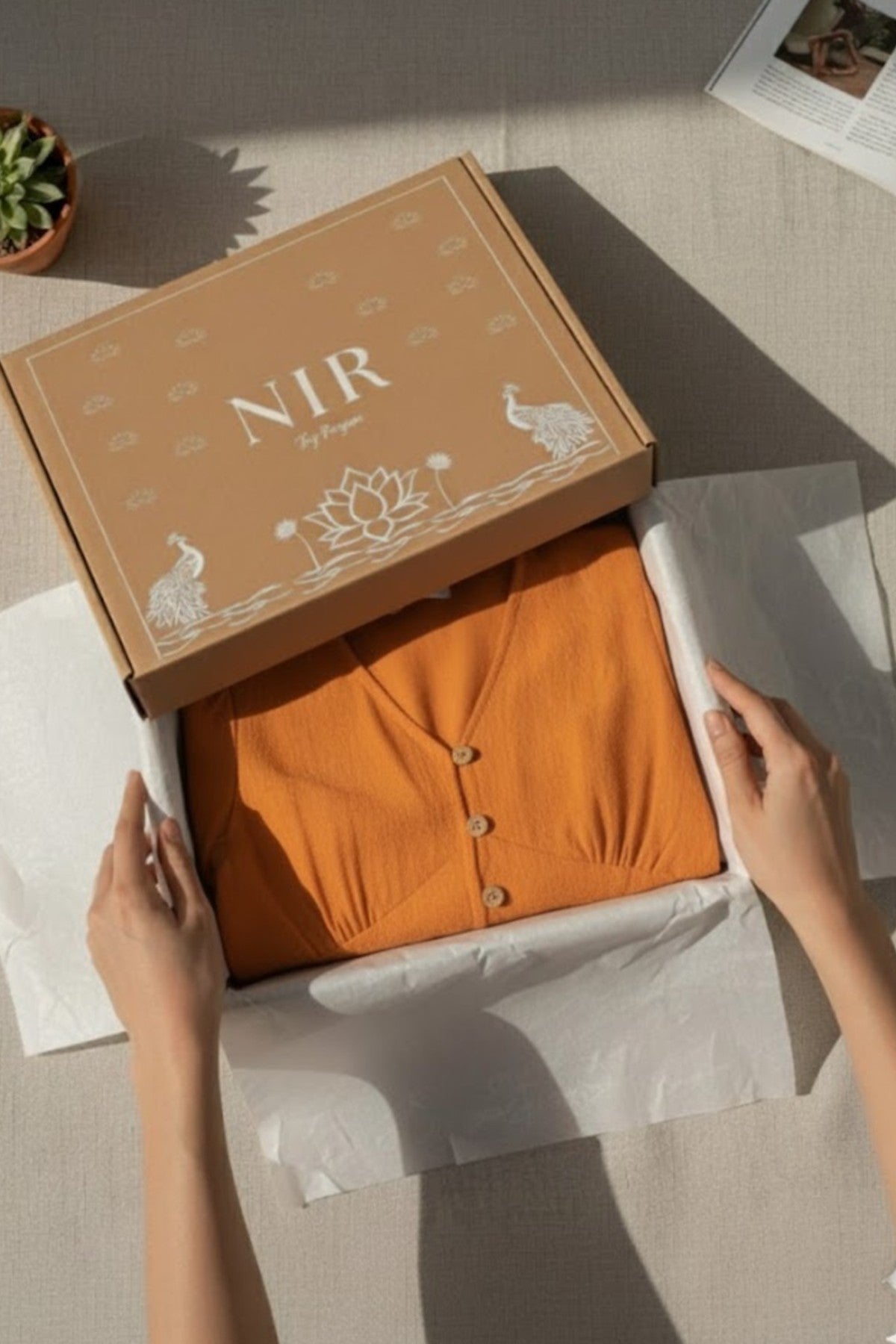 Rust Linen Midi Dress