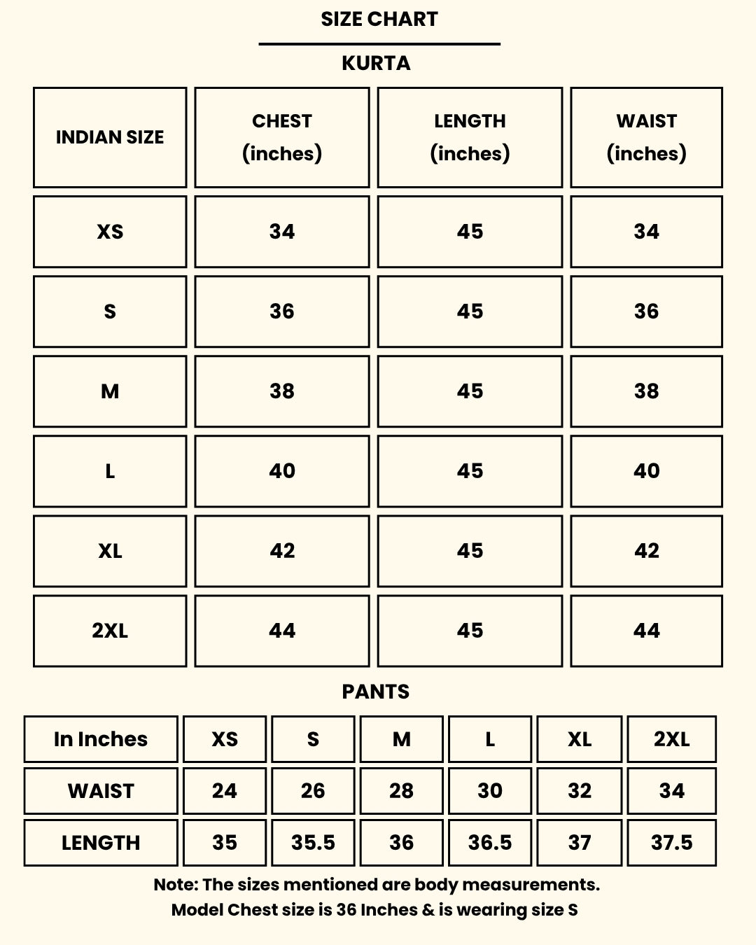 Size chart