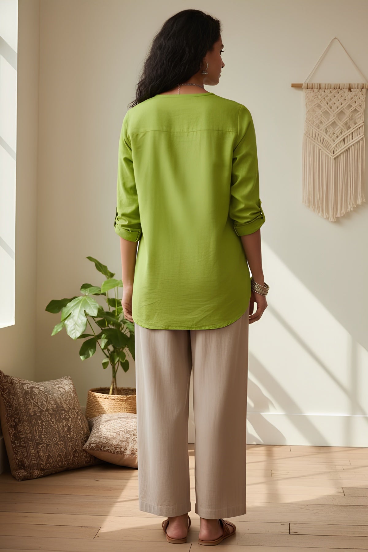 Sage Embroidered Cotton Kurta Shirt