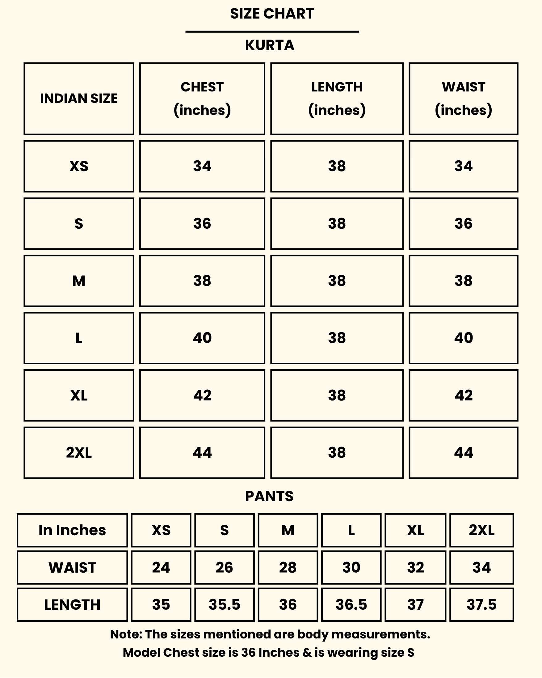 Size chart