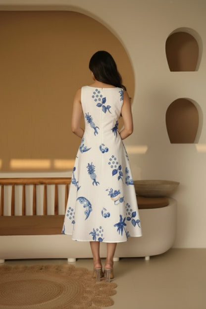 Indigo Bloom Midi Dress