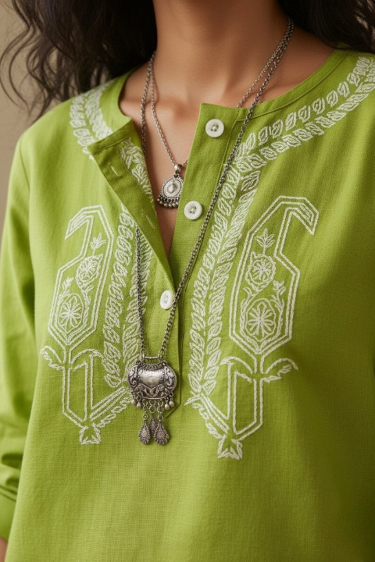 Sage Embroidered Cotton Kurta Shirt