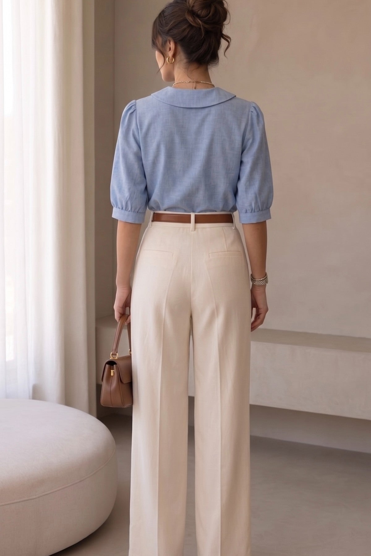 Sapphire Linen Embroidery Collar Shirt