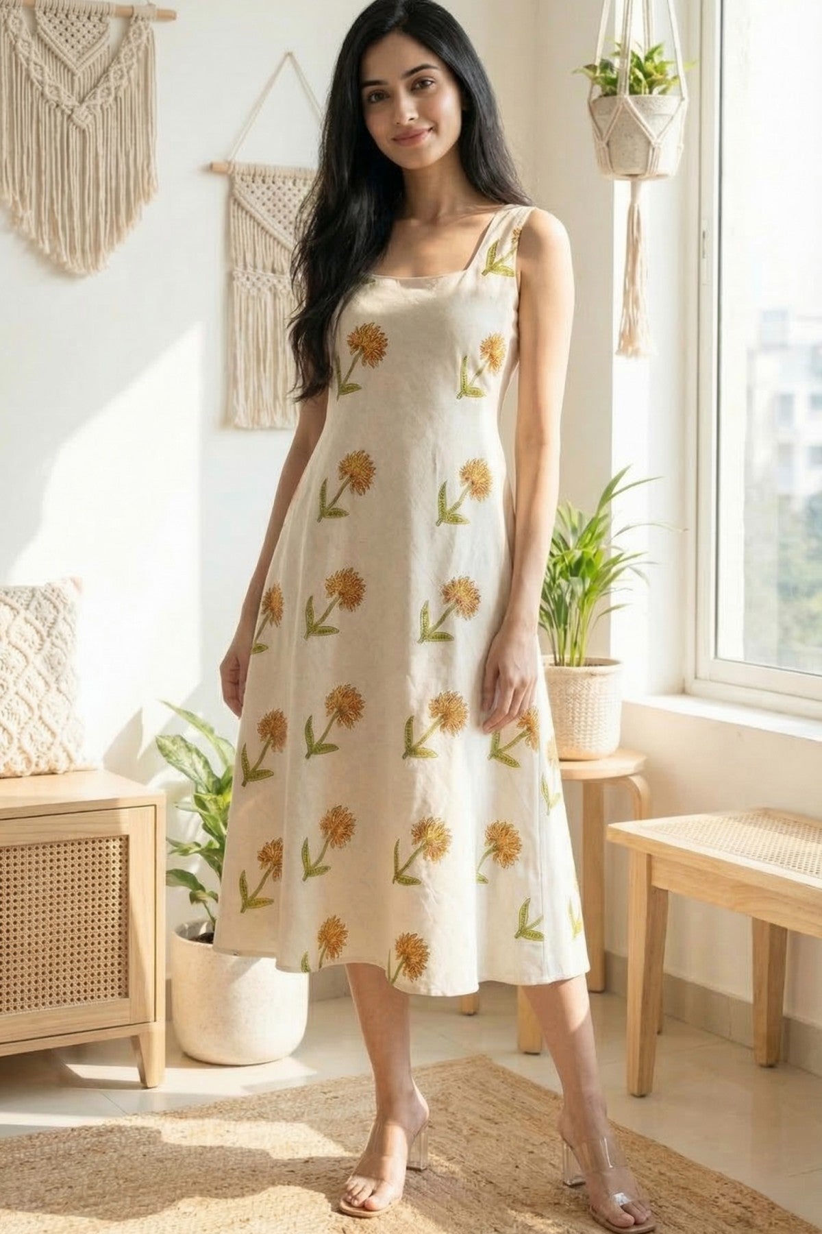 Surajmukhi Block Print Linen Dress