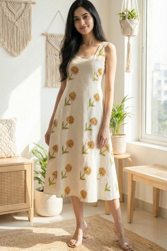 Surajmukhi Block Print Linen Dress
