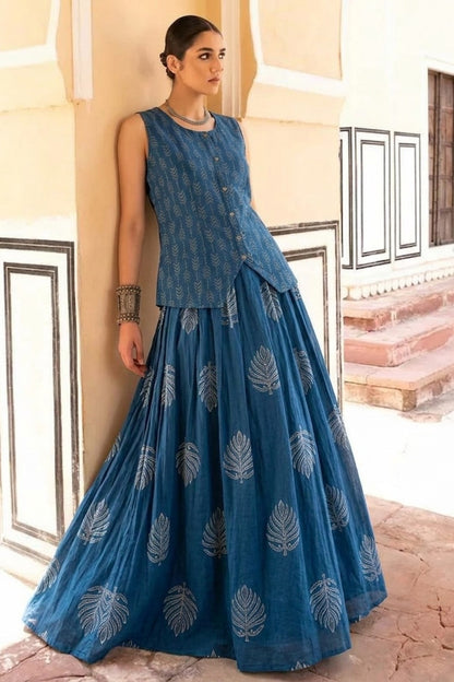 Blue Cotton Skirt Co-ord Set