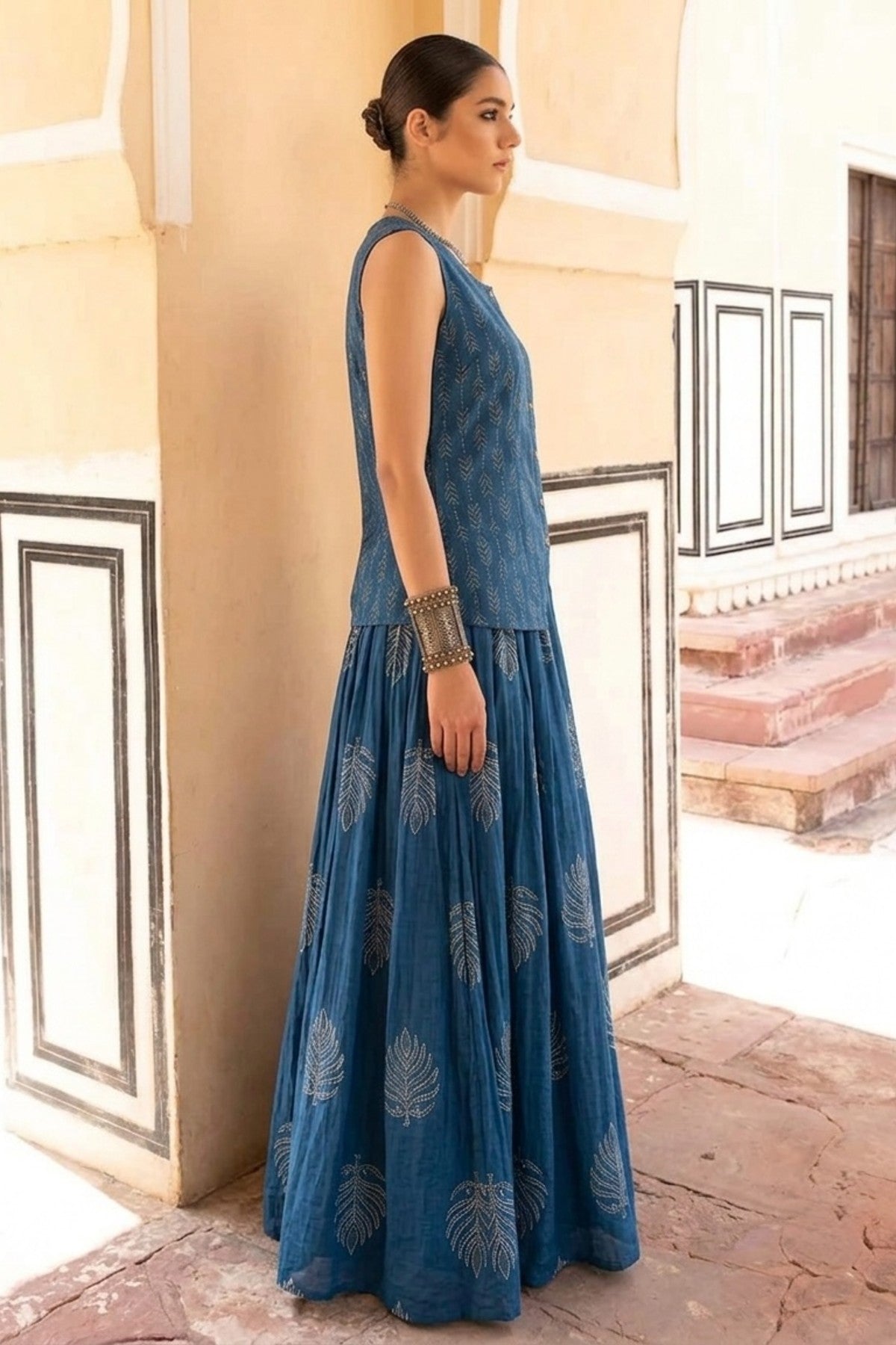 Blue Cotton Skirt Co-ord Set