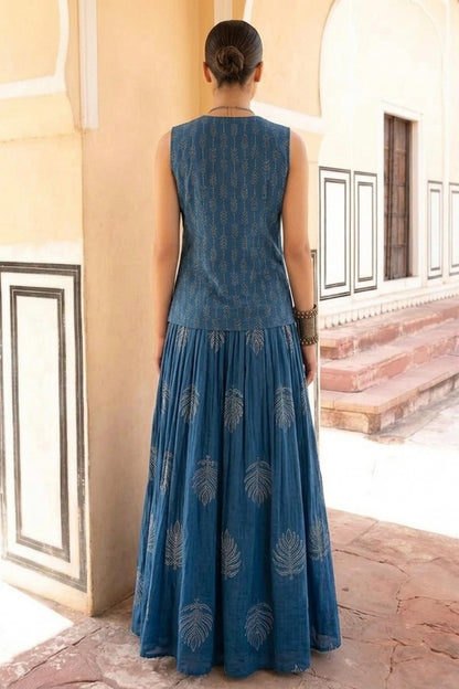 Blue Cotton Skirt Co-ord Set