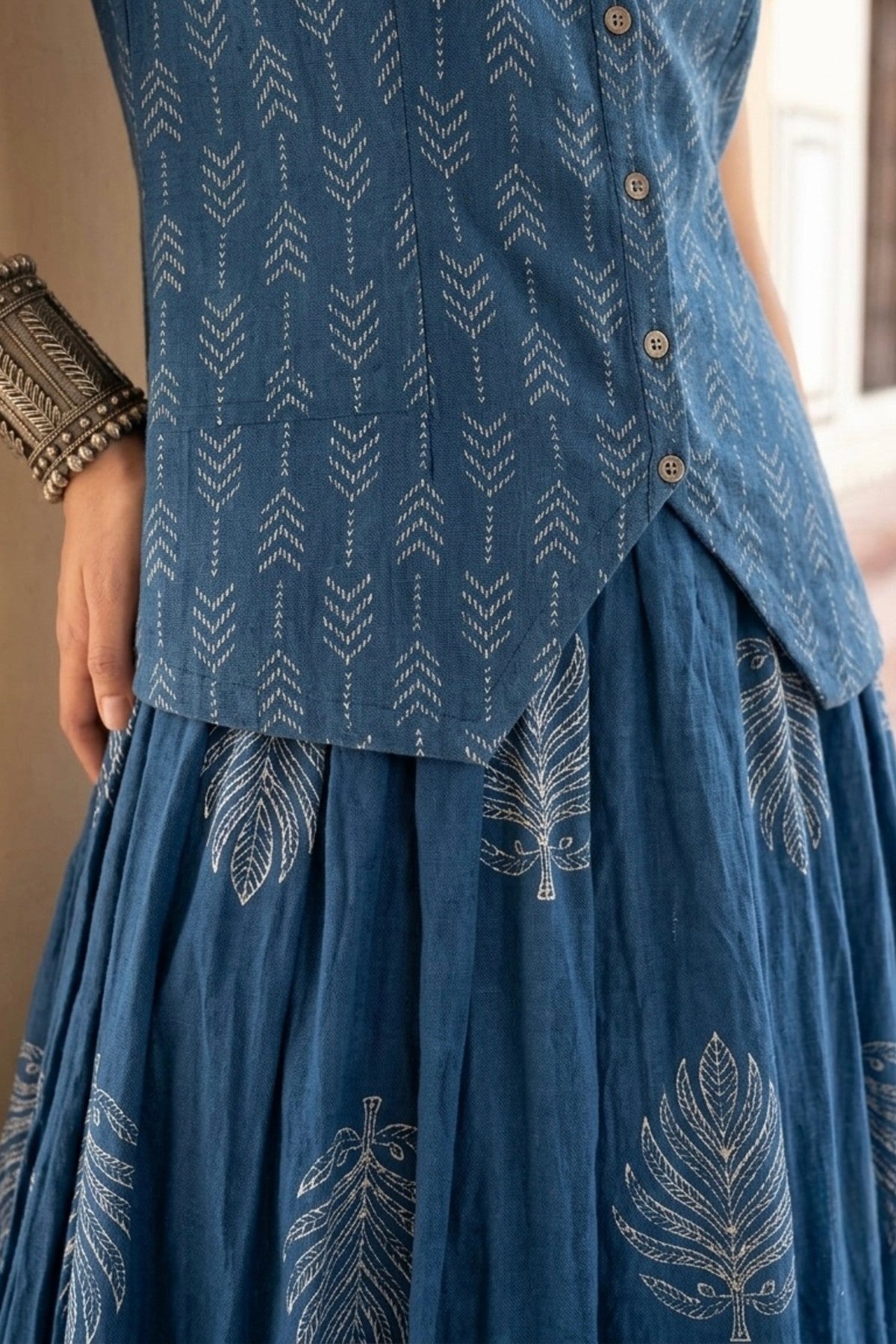 Blue Cotton Skirt Co-ord Set