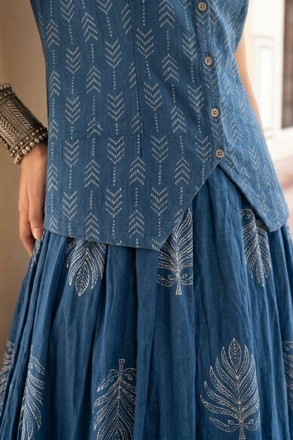 Blue Cotton Skirt Co-ord Set