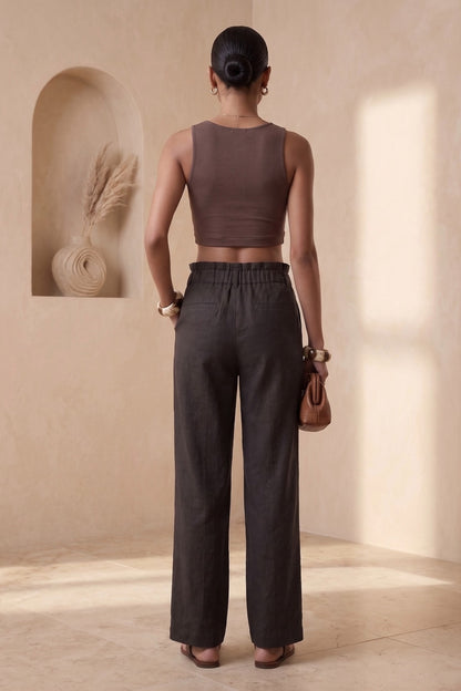 Black Linen High-Waisted Pants