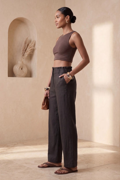 Black Linen High-Waisted Pants