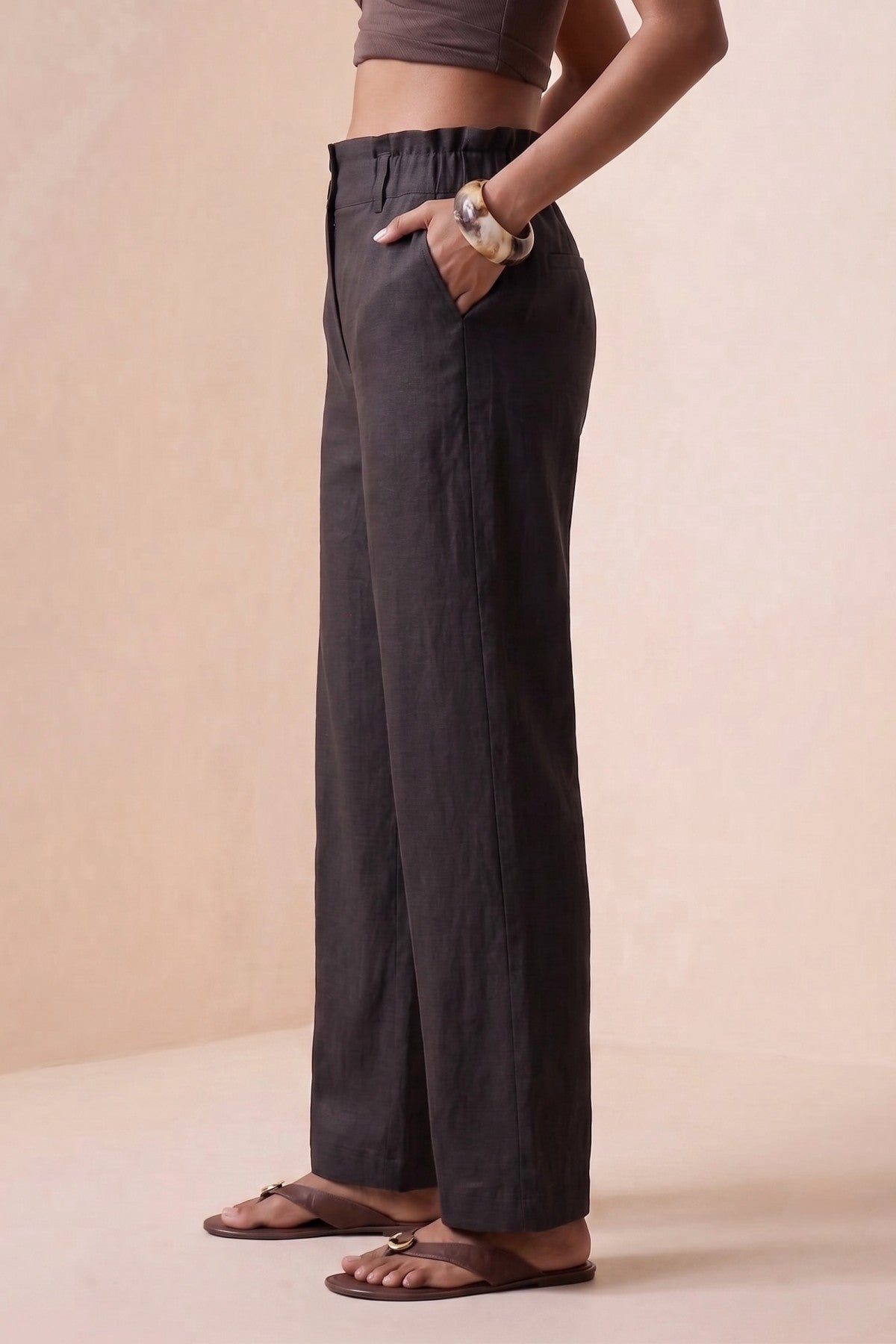 Black Linen High-Waisted Pants