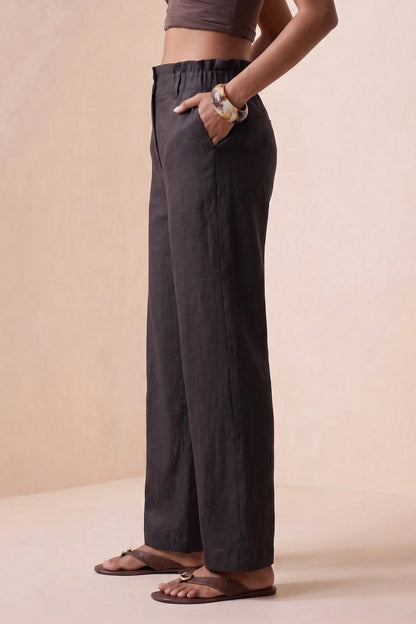 Black Linen High-Waisted Pants