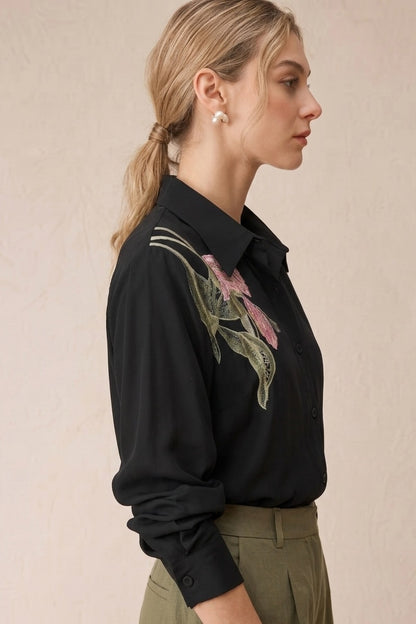 Gulistan Black Linen Embroidered Shirt