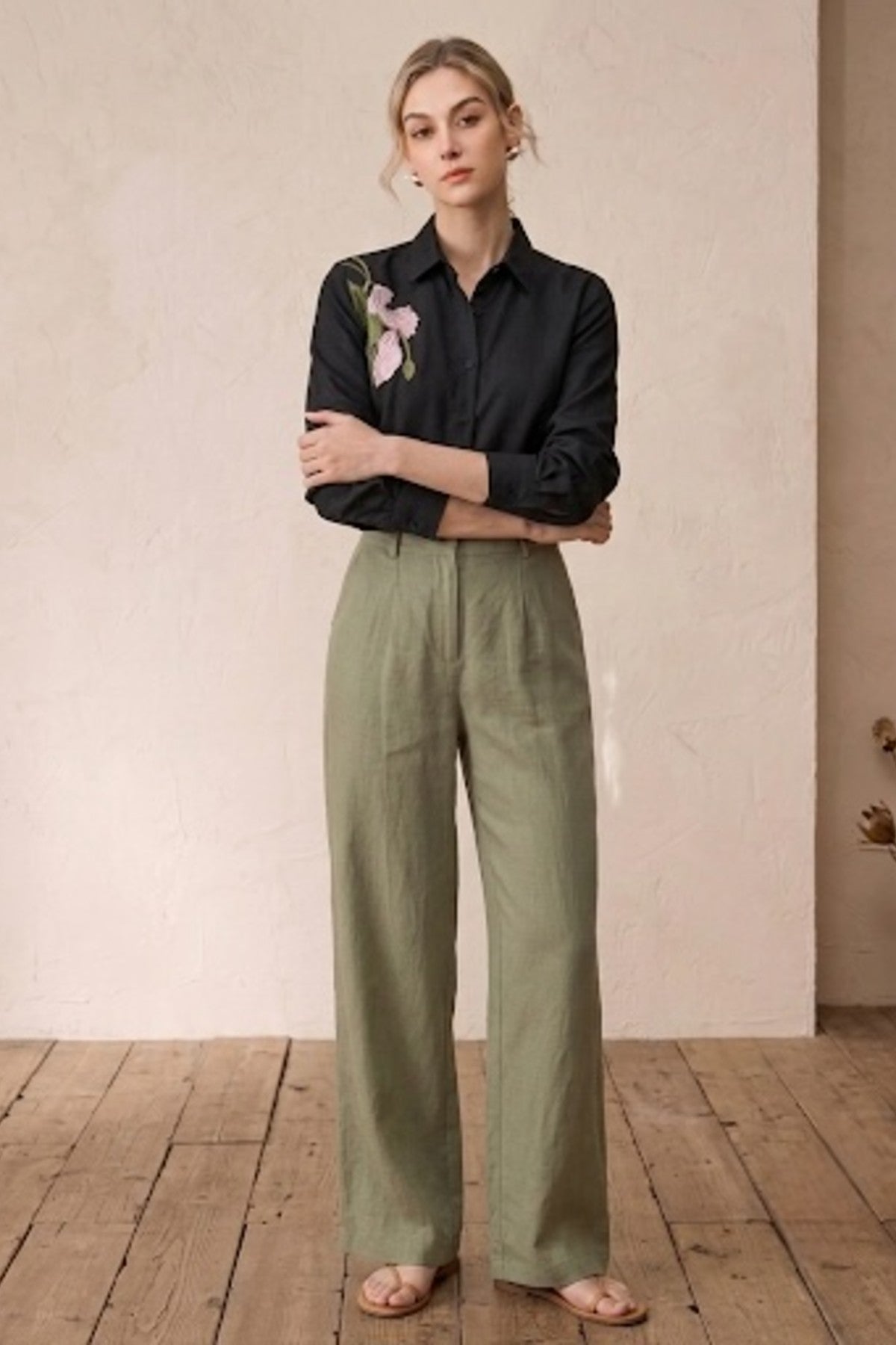Gulistan Black Linen Embroidered Shirt