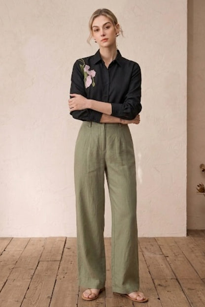 Gulistan Black Linen Embroidered Shirt