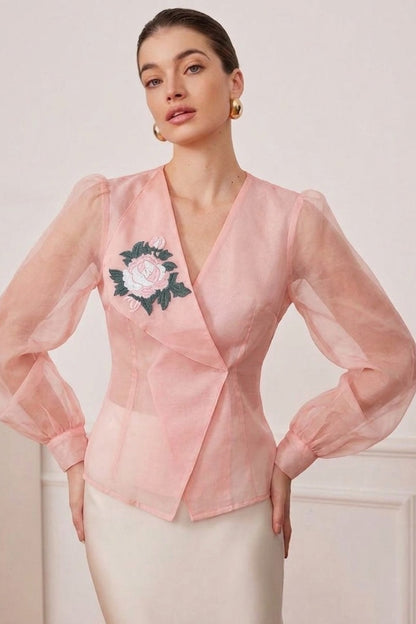 Rose Blush Silk Organza Embroided Jacket