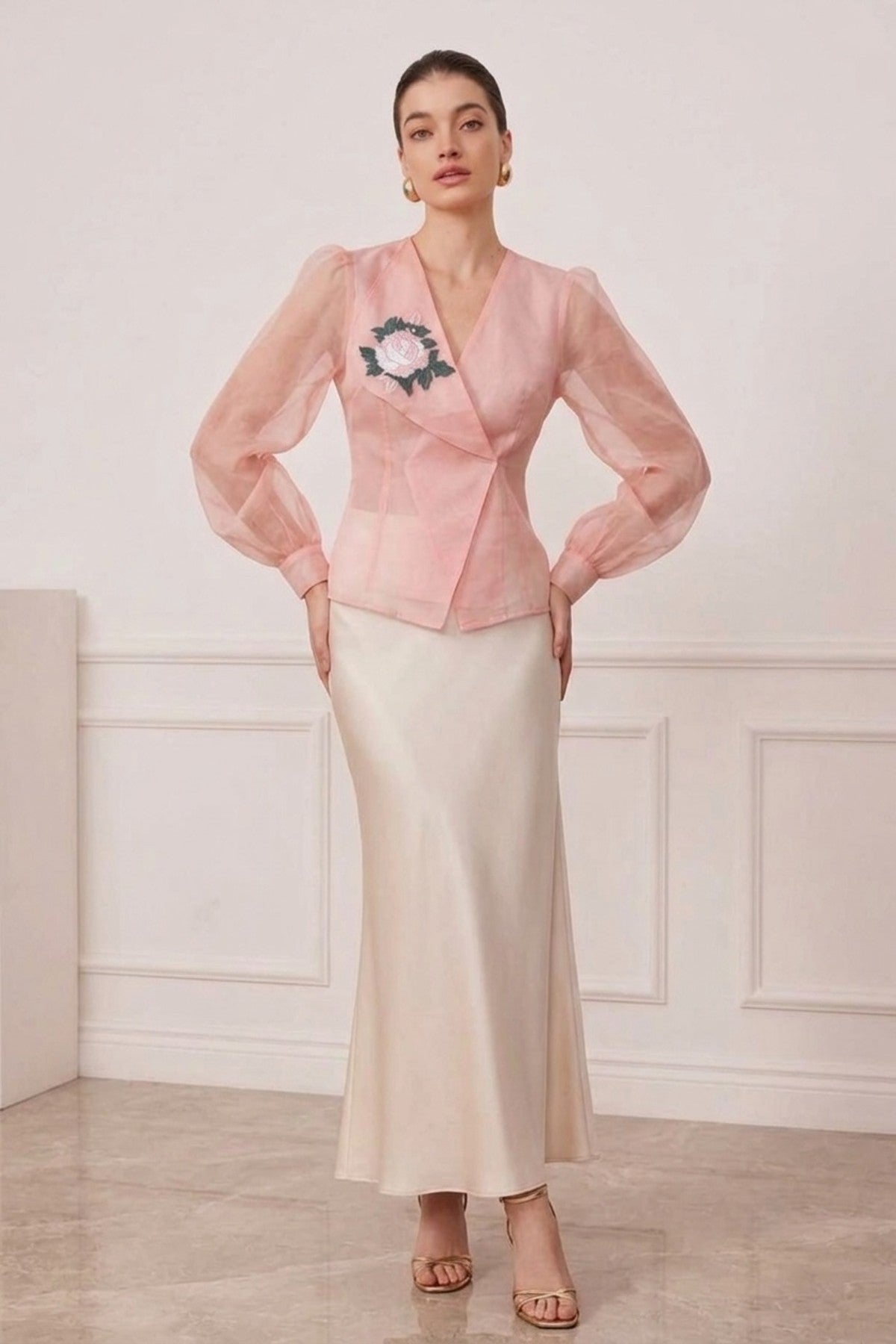 Rose Blush Silk Organza Embroided Jacket