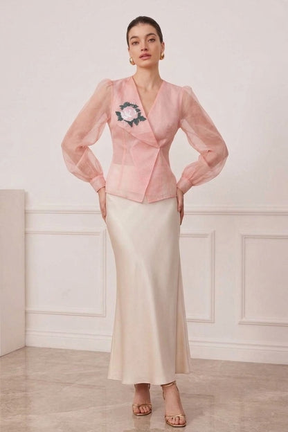Rose Blush Silk Organza Embroided Jacket