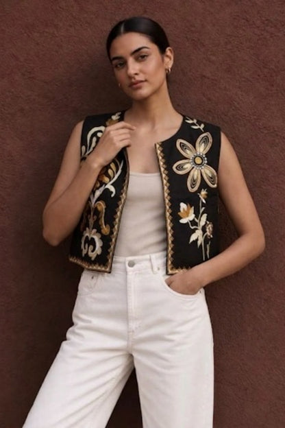 Naqsh Black Embroidered Waistcoat