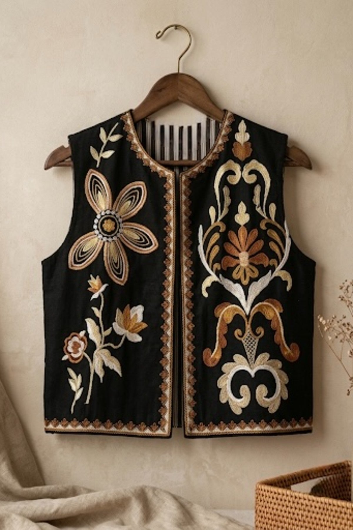 Naqsh Black Embroidered Waistcoat