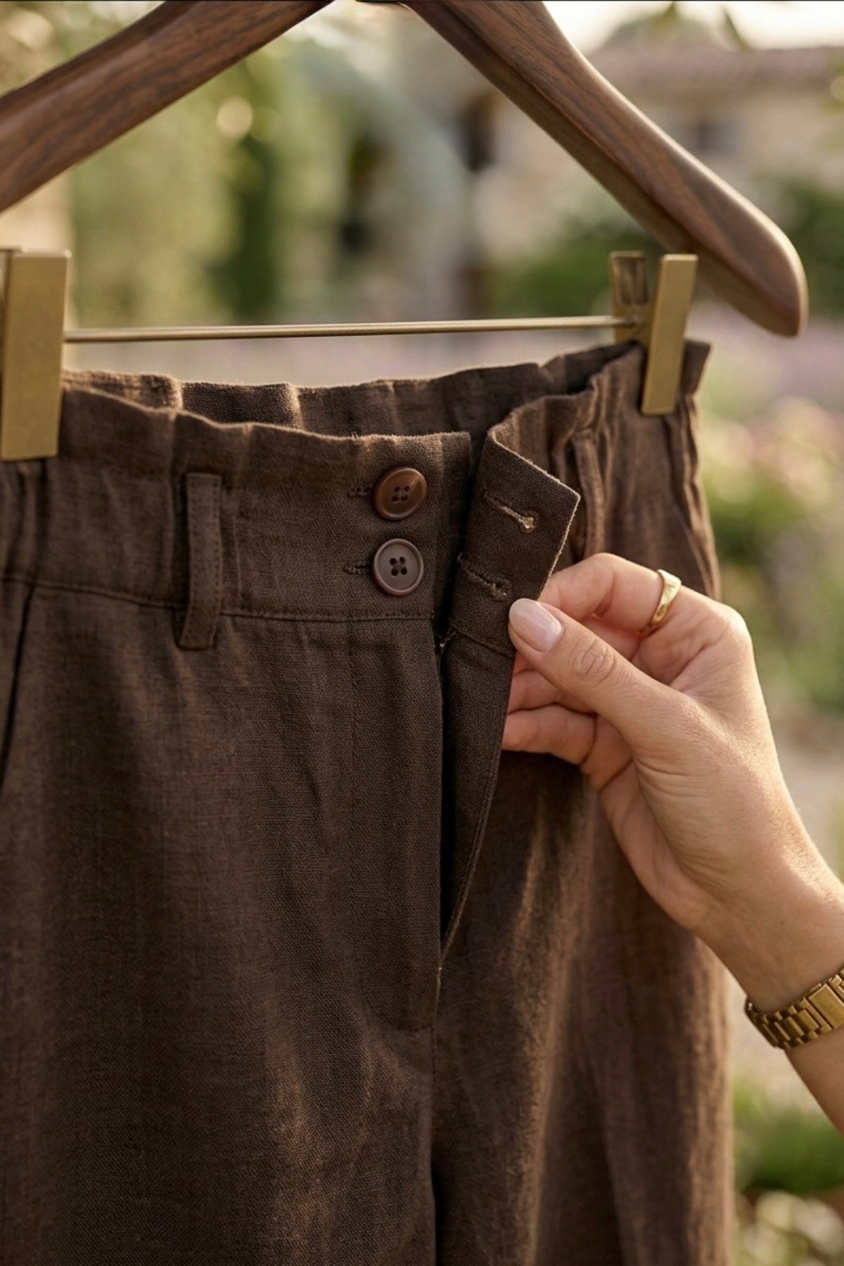 Brown Linen High-Waisted Pants