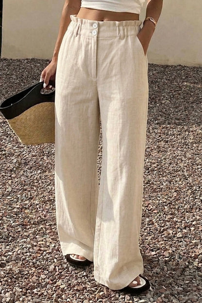 White  Linen High-Waisted Pants