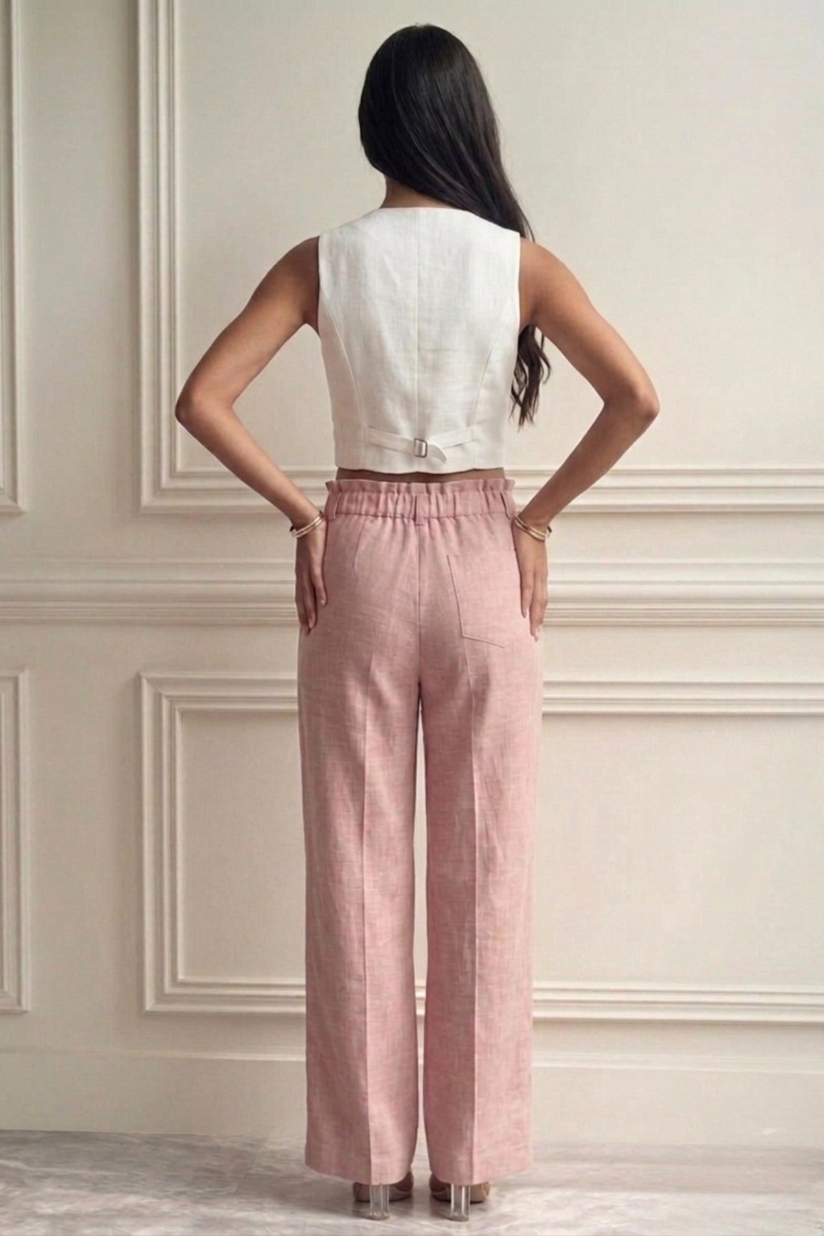 Blush Pink Linen High-Waisted Pants