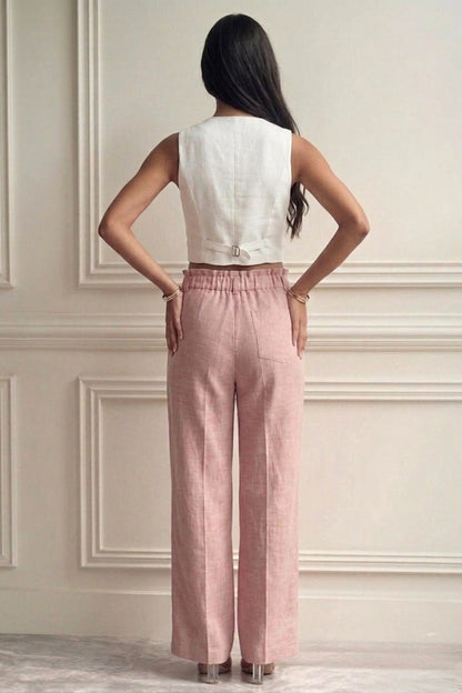 Blush Pink Linen High-Waisted Pants