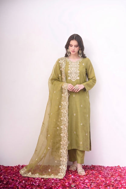 Light Green Chanderi Cotton Suit