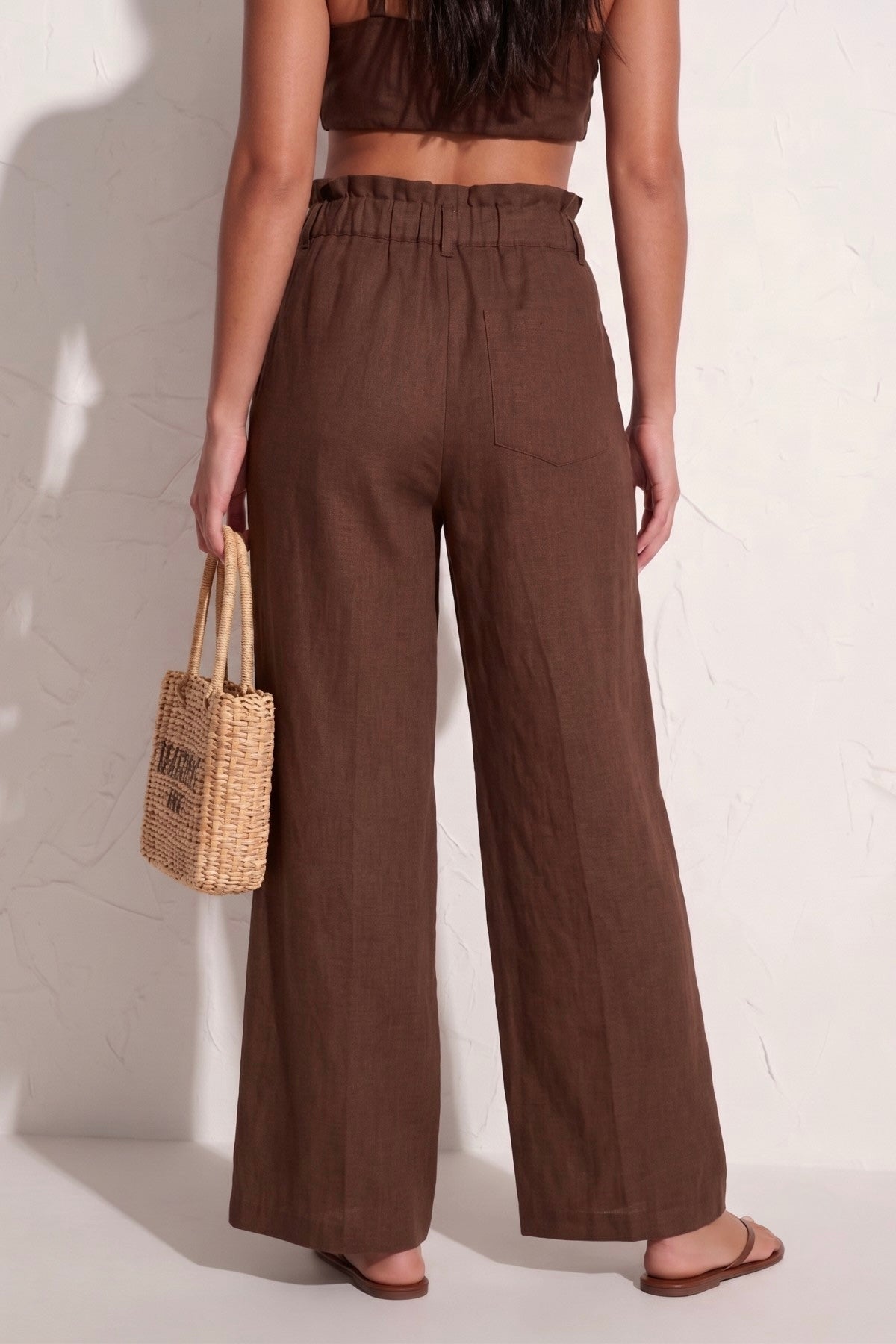 Brown Linen High-Waisted Pants